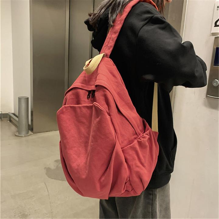 Actual product image Only-Bags.Store Vintage canvas backpack, large capacity school bag, solid colour backpack, computer backpack