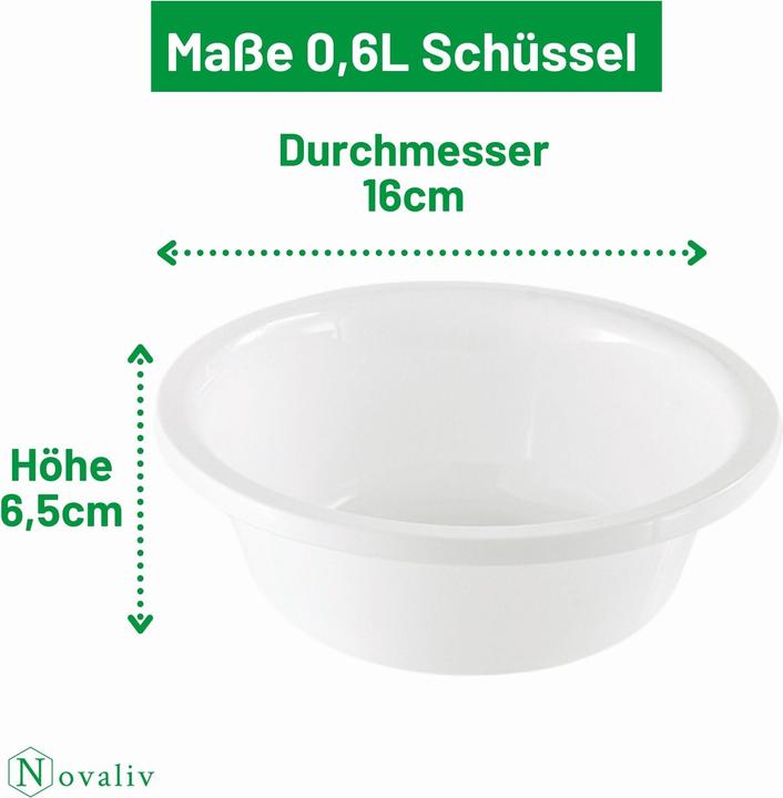 Produktbild Novaliv 5x Spülschüssel Rund 0,6L, D16 cm, Weiss, BPA-frei Spülmaschinenfest Ideal für Küche und Camp
