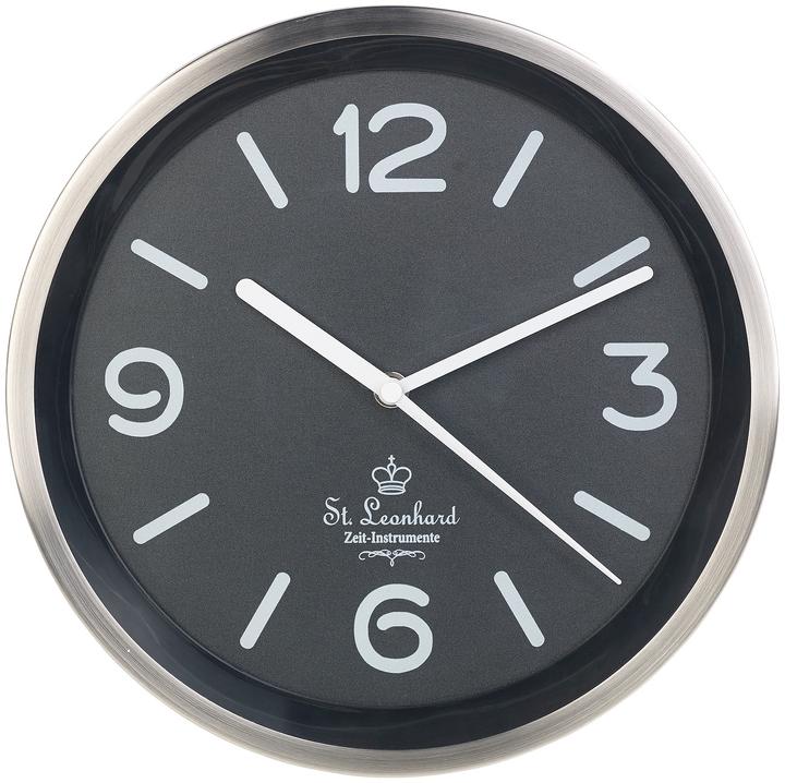 Produktbild St. Leonhard Edelstahl-Funk-Wanduhr, Zifferblatt-Beleuchtung & Lichtsensor, schwarz (25.50 cm)