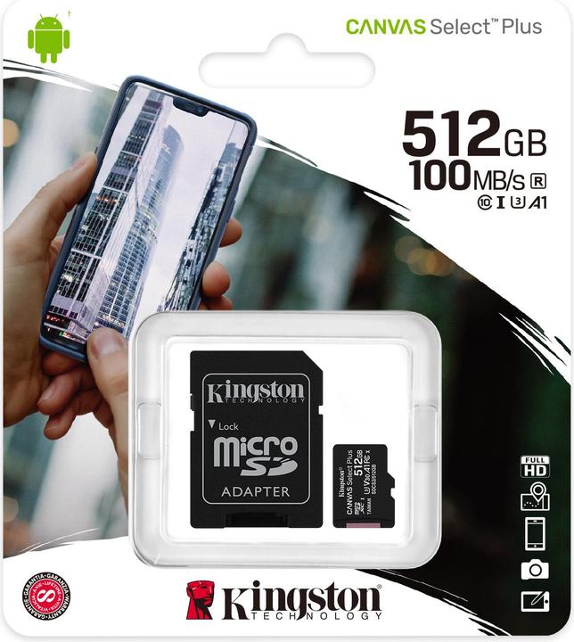 Actual product image Kingston Canvas Select Plus (512 GB, microSDXC, U3, UHS-I)