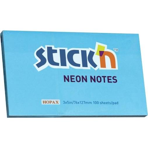 B.N.T., Heft + Block, Noten Stick'N NEON blå 76x127mm 100blade - (12 stk.)