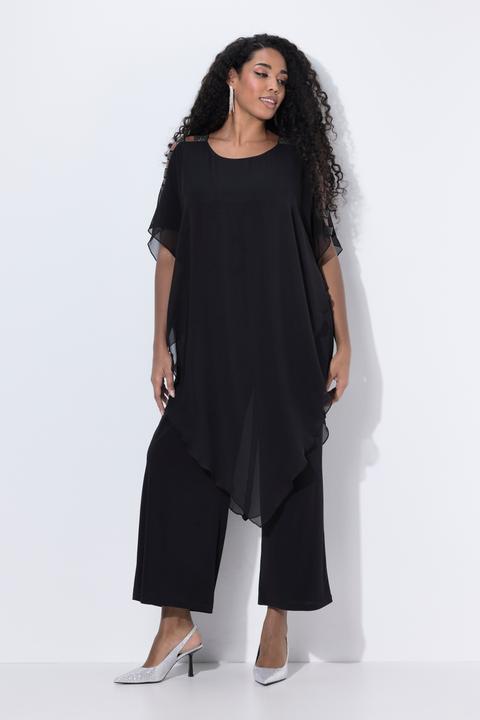 Image du produit Ulla Popken Combinaison 1 pièce en jersey, jambe large et voile en mousseline (54)