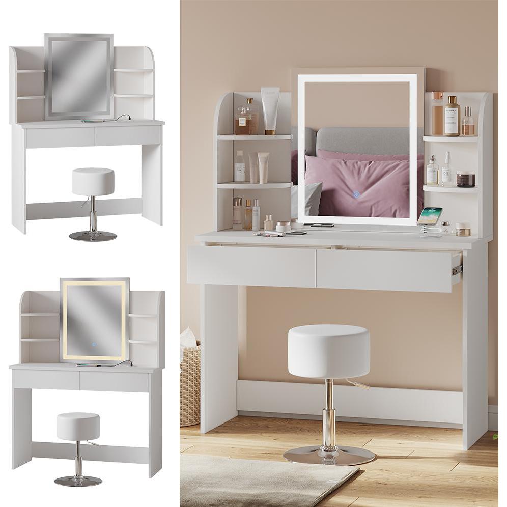 Thumbnail - Vicco, Schminktisch, Charlotte mit Hocker und Beleuchtung (106 x 142 x 40 cm)