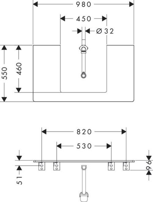 Image du produit hansgrohe Xelu Q Console avec découpe au centre, 980x550, pour vasque à poser 500x480mm, polie, 54