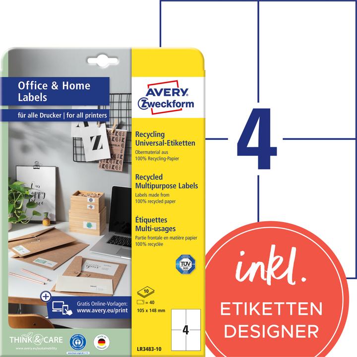 Productafbeelding Avery Universele etiketten 105 x 148 mm, 10 vel