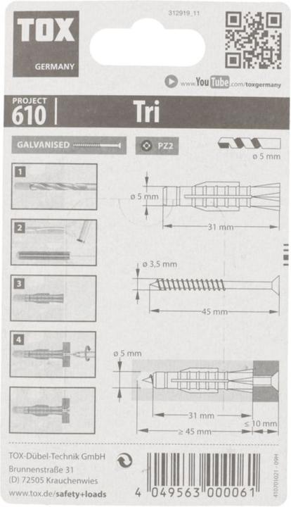 Actual product image Tox All-purpose dowel Tri 5x31 mm, blister 12 pieces (12 pcs.)