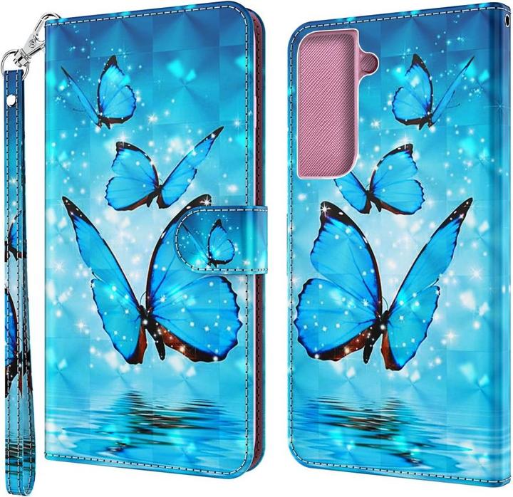 Actual product image Cover-Discount Galaxy S22+ - case glitter effect butterfly blue (Samsung Galaxy S22+)