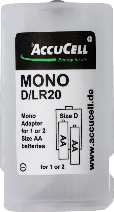 Produktbild AccuCell Universal Mono D Adapter im 2er Pack für 1 oder 2 Mignon, AA, LR6, FR6