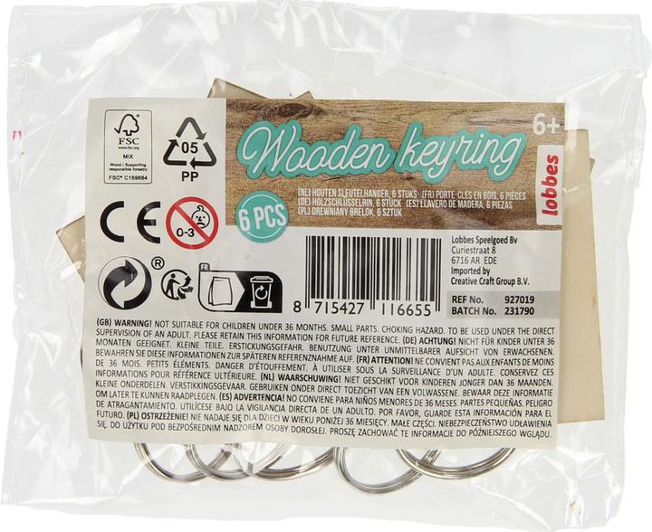 Actual product image Lobbes Wooden key ring, 6 pcs.