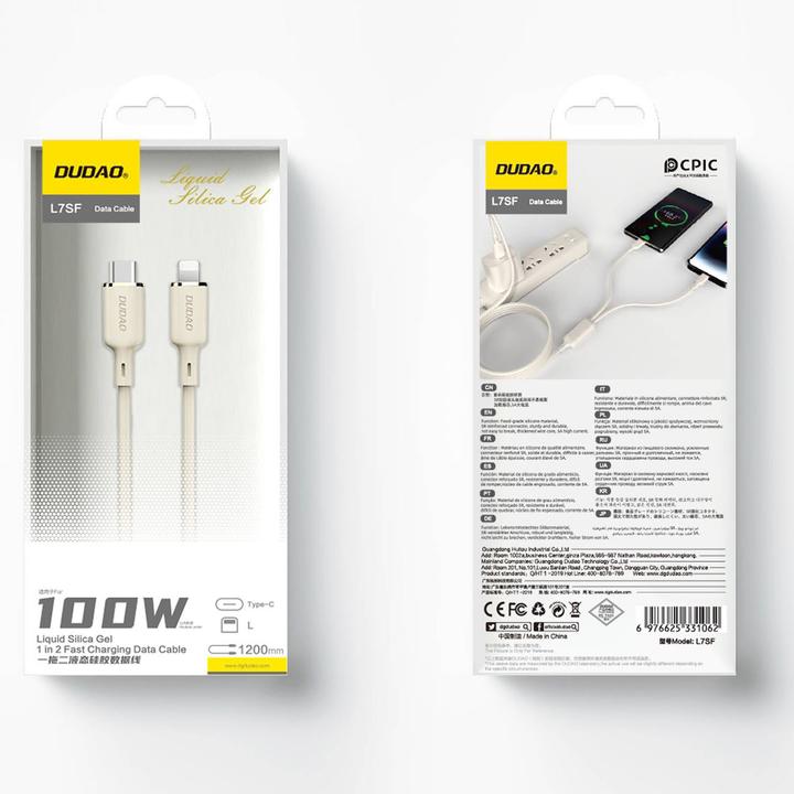 Image du produit Dudao Câble L7SF 2en1 USB-C - USB-C / Lightning 100W 1,2m - beige (1.20 m, 100 W)