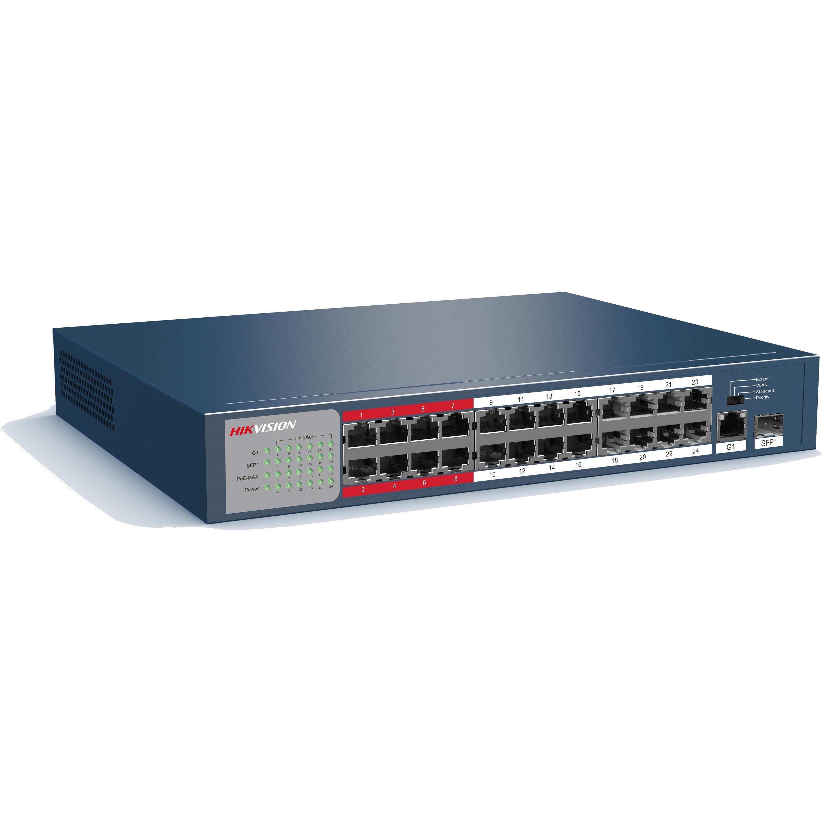 Thumbnail - Hikvision DS-3E0326P-E/M(B) Video-Switch (24 Ports), Netzwerk Switch, Grau