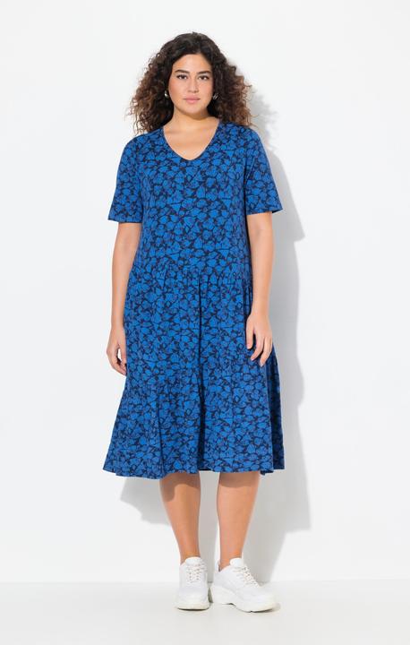 Produktbild Ulla Popken Jerseykleid, Volants, A-Linie, V-Ausschnitt, Halbarm (54)