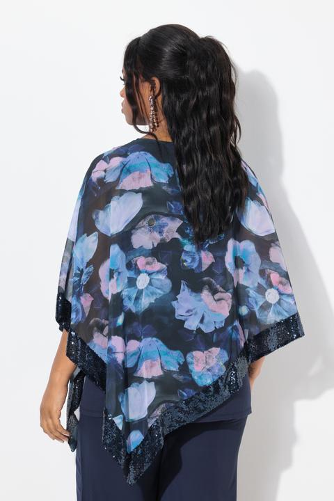Produktbild Ulla Popken Bluse, Chiffon-Überwurf, U-Boot-Ausschnitt, 3/4-Arm (54)