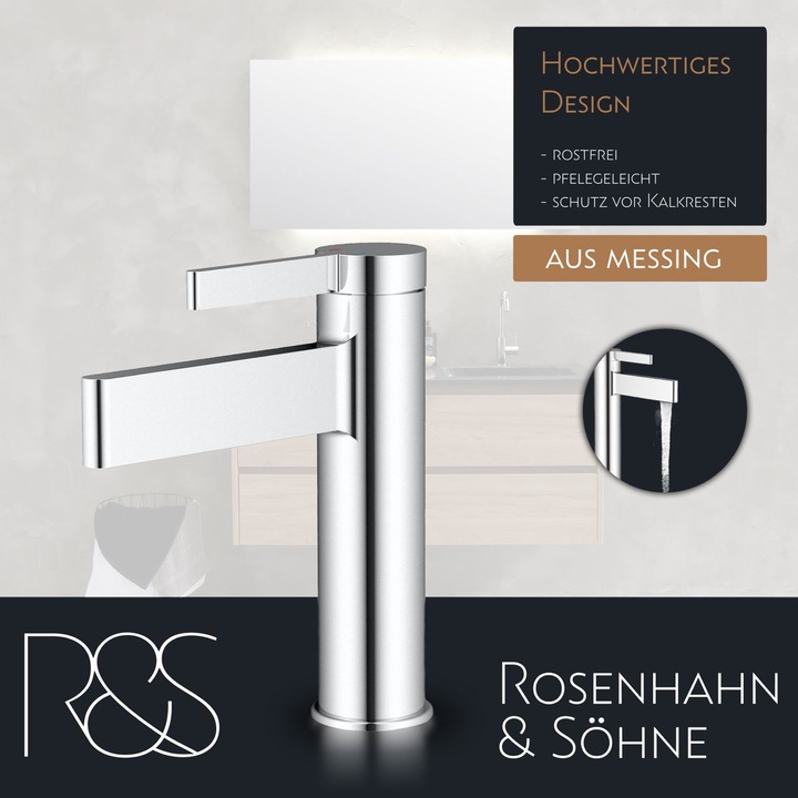 Produktbild Rosenhahn & Söhne List M Badarmatur Wasserhahn Badezimmer - Armatur Bad (Chrom) - Heiss + Kalt Wascht