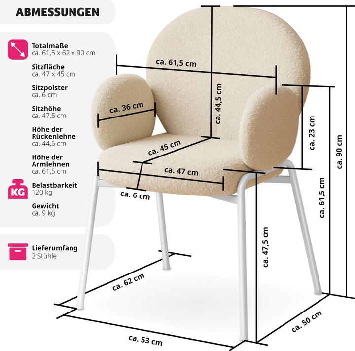 Image du produit tectake Set de 2 chaises Scandi rembourrées