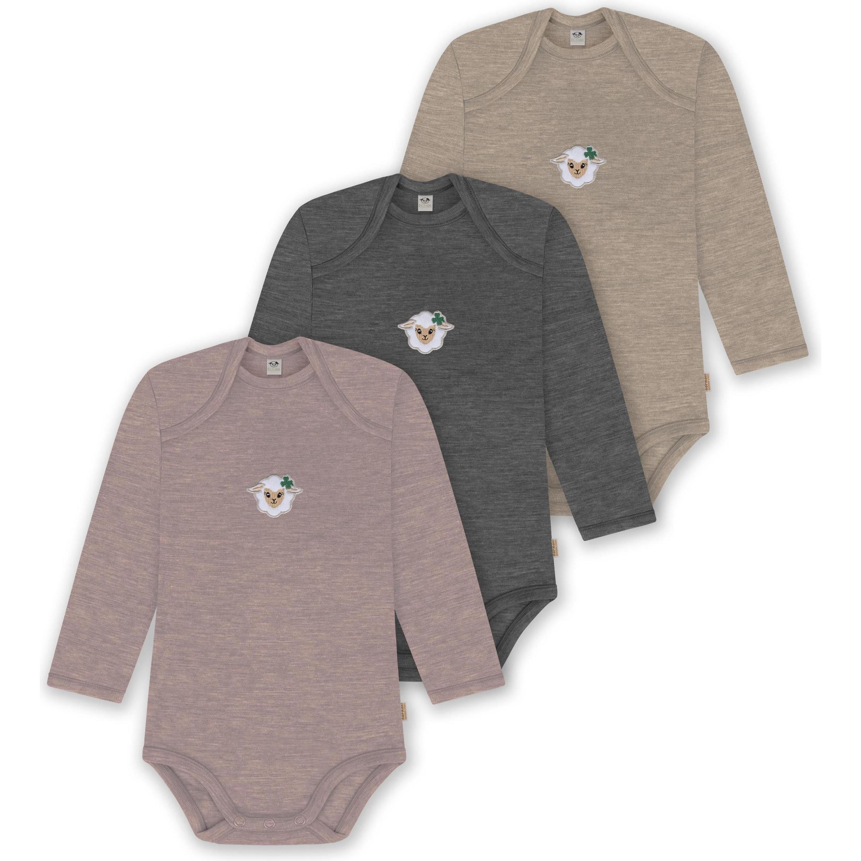 Normani, Herren, Body, 3er Pack Baby Merino Body Langarm „Auckland" - 9383, Beige, (56)