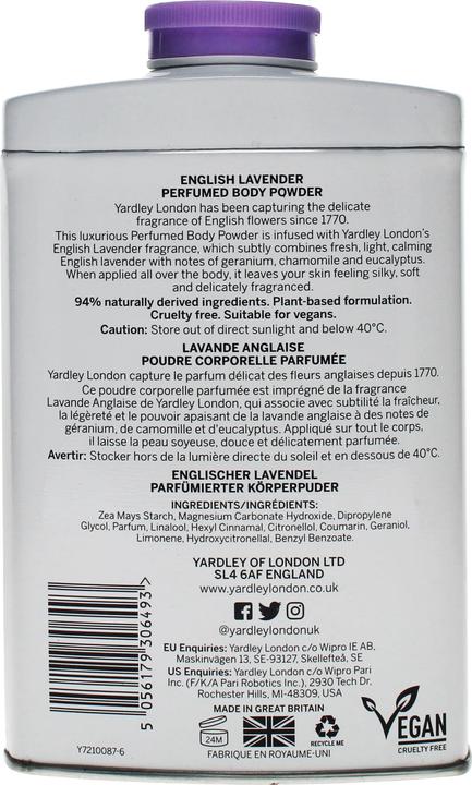 Immagine prodotto Yardley London English Lavender Polvere profumata per il corpo 200g (Talco)