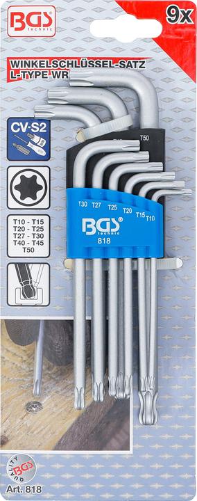 Actual product image BGS L-Type Wrench Set T-Star (for Torx) with Ball Head T10 - T50 9 pcs. (T-section)