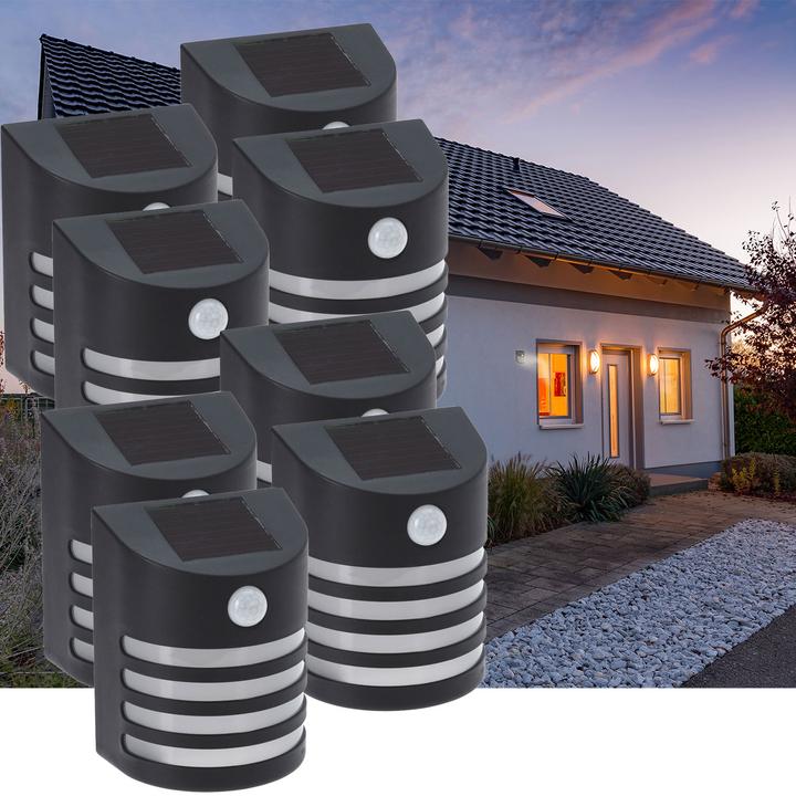 Produktbild ProGarden 8er-Set Solar-Aussenbeleuchtung mit PIR-Bewegungssensor, Wandleuchte (IP44)