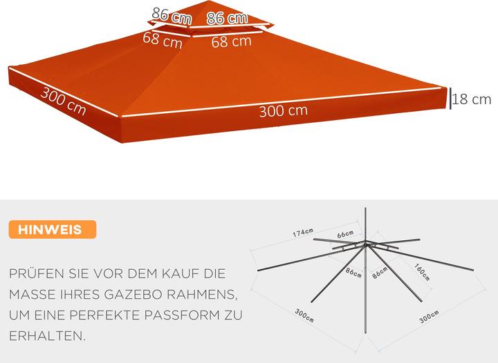 Produktbild Outsunny Ersatzdach für Metall-Pavillon (300 cm, 300 cm)