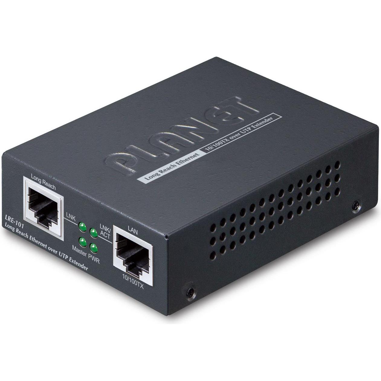 Planet 1-Port 10/100TX over UTP Long Reach Ethernet Extender (1 Ports), Netzwerk Switch, Schwarz