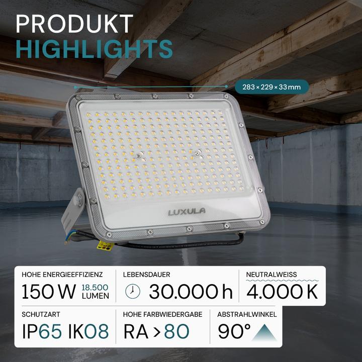 Produktbild Luxula LED-Fluter, EEK: E, 150W, 18500lm, 4000K, IP65, grau (18500 lm, IP65)