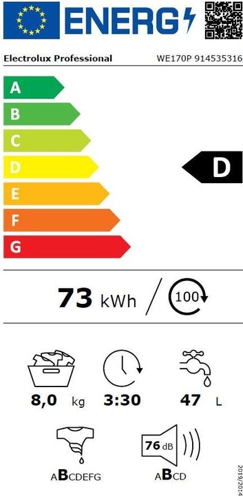 Label énergétique Electrolux We170p (8 kg, Gauche)