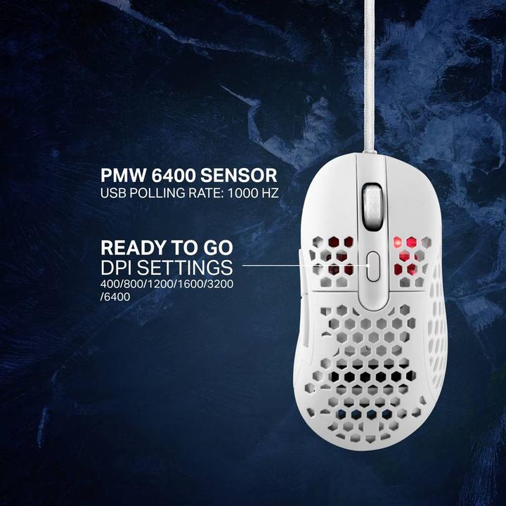 Image du produit Deltaco GAMING White LINE 65g poids, 400-6400 DPI, 1000 Hz, blanc (Filaire)