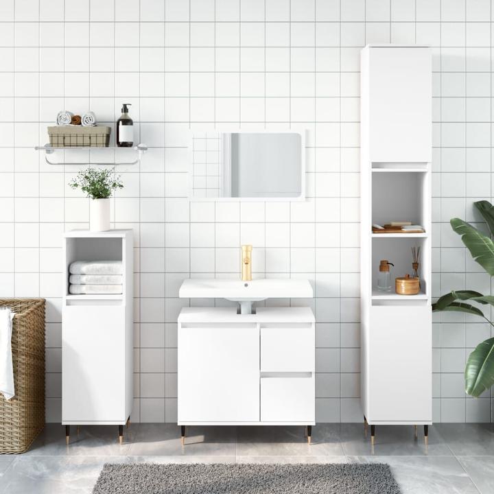 VidaXL 3-tlg. Badmöbel-Set Weiss Holzwerkstoff, Farbe: Weiss