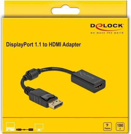 Produktbild Delock Adapter DisplayPort 1.1 Stecker zu HDMI Buchse Passiv schwarz (0.15 m)