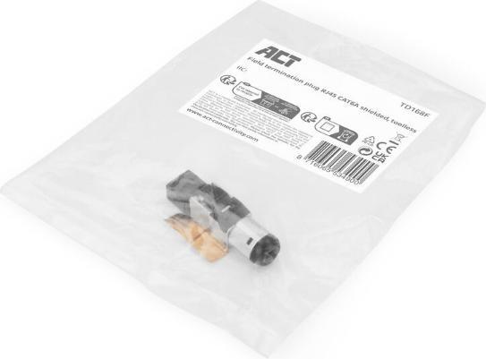 Actual product image ACT Field termination plug RJ45 CAT6A shielded, toolless, 4PPoE 100W