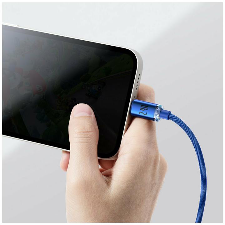 Actual product image Baseus Crystal Shine Series Fast Charging Data Cable USB to iP 2.4A 2m Blue (2 m, USB 2.0)