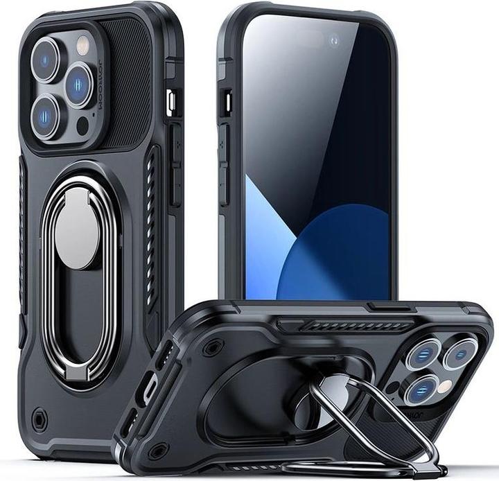 Actual product image Joyroom Dual Hinge case for iPhone 14 Pro armored case with a stand and a ring holder black (Apple iPhone 14 Pro)