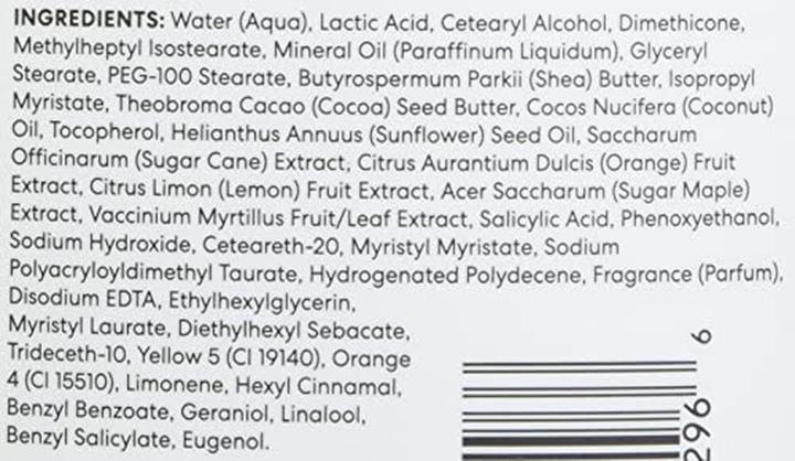 Nährwerte und Zutaten Palmer's Cocoa Butter Formula Retexture & Renew Exfoliating Body Lotion 13.5 Ounce (Körperlotion, 13.50 ml)