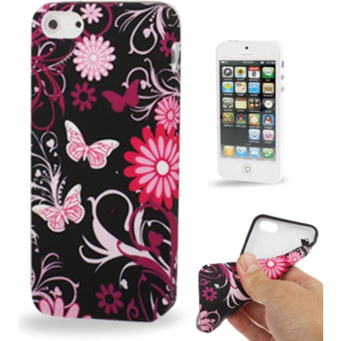 König Design TPU Backcover Hülle für Handy Apple iPhone 5 & 5s Schmetterling Pink (Apple iPhone 5), Smartphone Hülle, Ro...
