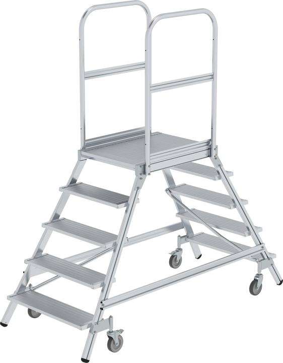 Produktbild Munk Podesttreppe beidseitig begehbar mit Federrollen Aluminium geriffelt 5 Stufen (Plattformleiter, 207 cm)