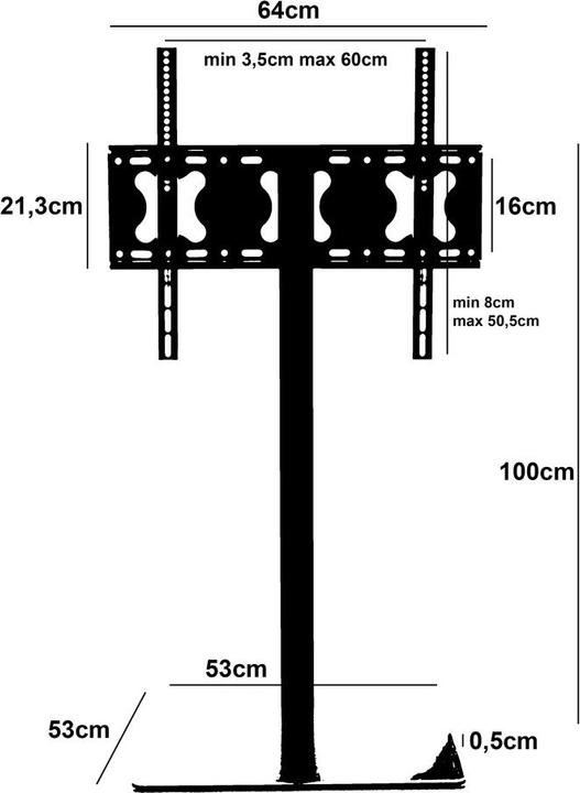 Actual product image Swisshandel24 TV stand angular, stainless steel (40 kg, 32" - 65")
