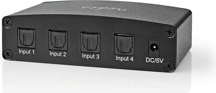 Immagine prodotto Nedis Commutatore audio digitale | 4 vie | Connettori - Ingresso: Alimentazione DC / 4x TosLink | (0.05 m)