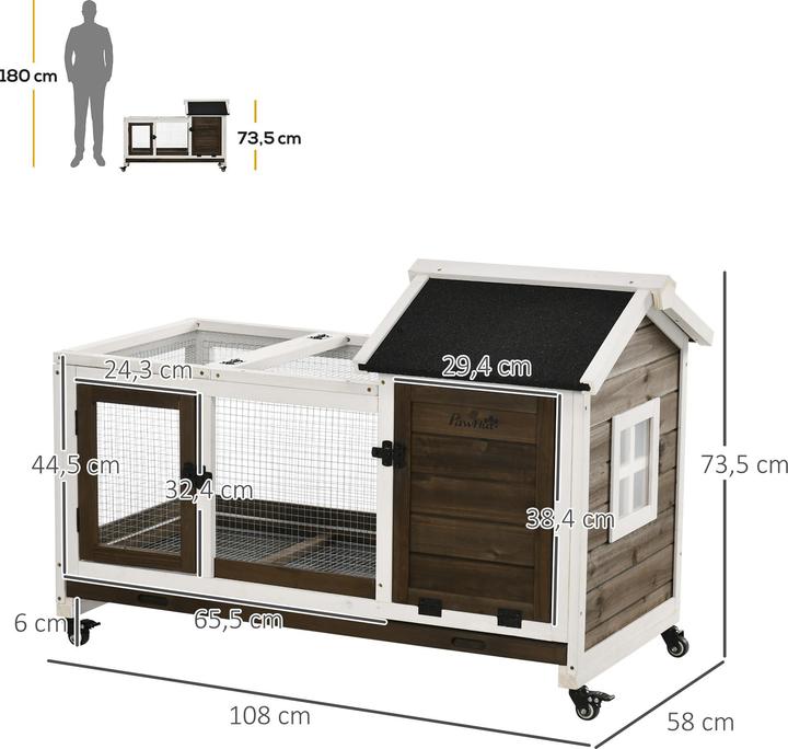 Produktbild PawHut Zwergkaninchenstall Tannenholz, Stahl Kaffee-Braun