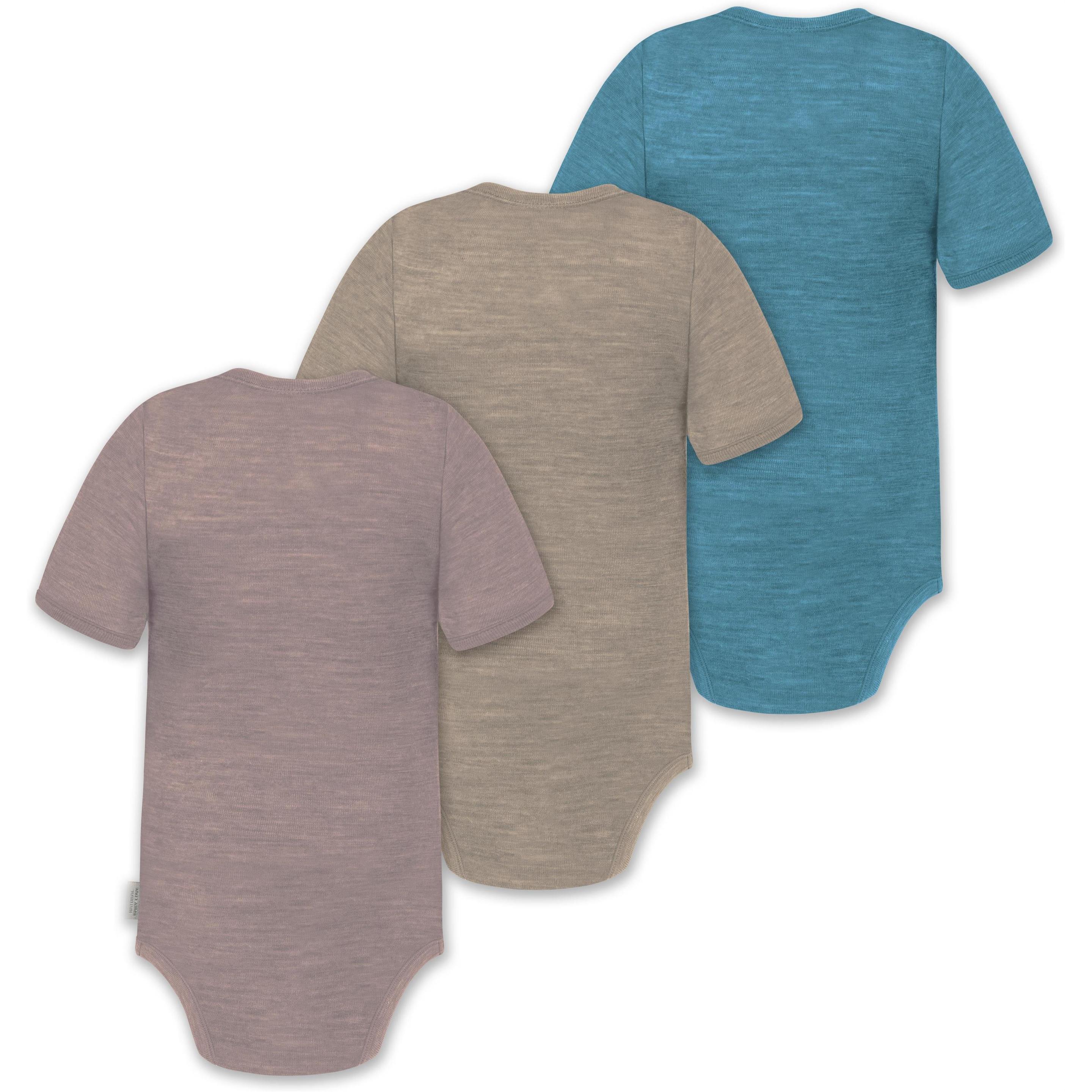 Thumbnail - Normani, Body, 3er Set Baby Merino Kurzarmbody „Tihoi" - 9319, Blau, (74)
