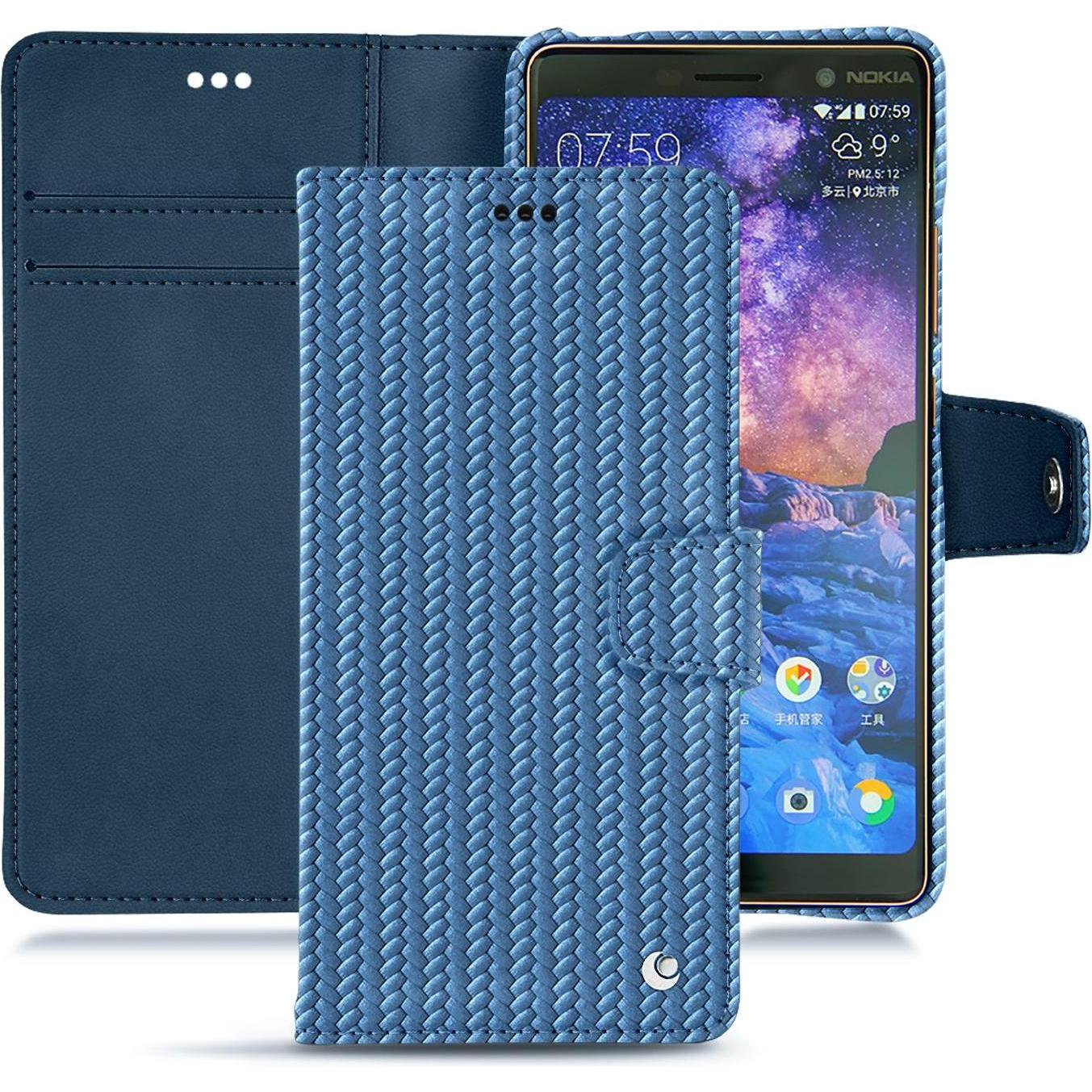 Noreve Lederschutzhülle Wallet (Apple iPhone 7 Plus), Smartphone Hülle, Blau