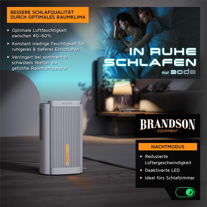 Produktbild Brandson Luftentfeuchter elektrisch, Raumentfeuchter, klein & leise, Wassertank 2000 ml, für 20 m³ Räume (20 m², 0.60 l/24h)
