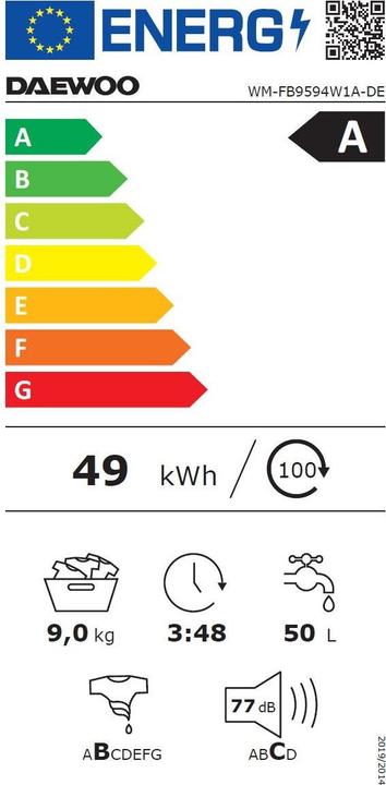 Label énergétique Daewoo WM-FB9594W1A-DE (9 kg, Gauche)