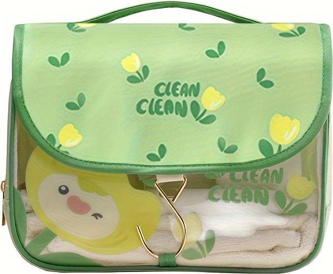 Actual product image Only-Bags.Store Large waterproof toiletry bag with handle - cute cartoon design, spacious cosmetic bag for