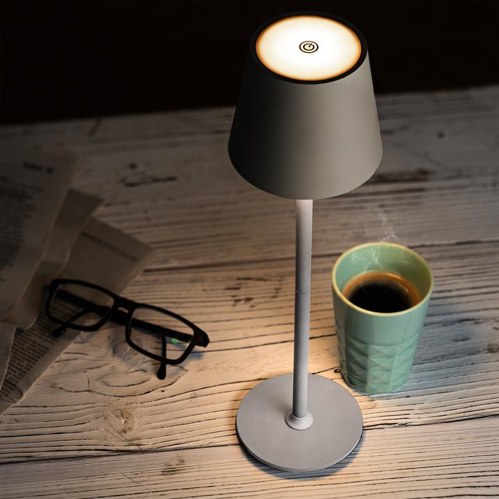 Produktbild Idena LED Tischleuchte Touch Metall grau 11x24/38cm Akku USB dimmbar 3 Modi Innen und Aussen