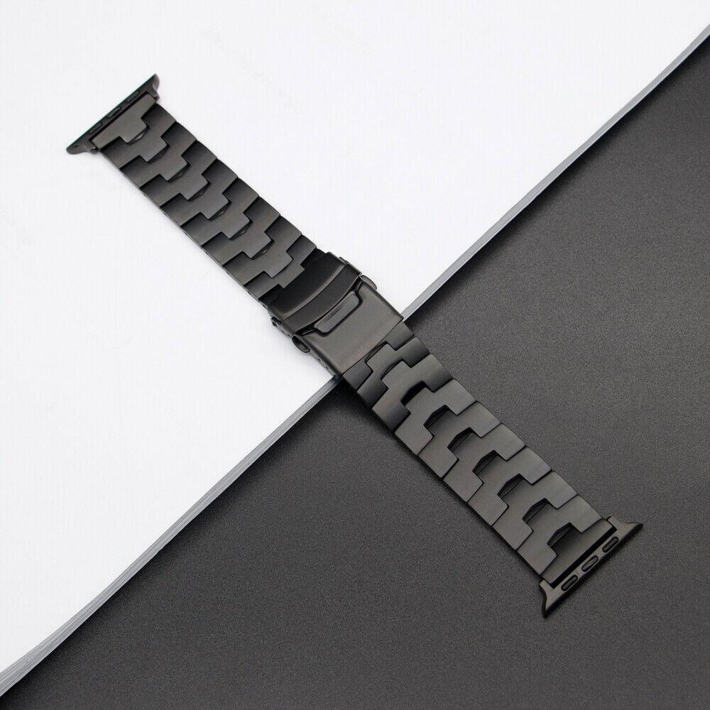 Thumbnail - Strap-it Smartwatch bandje - Geschikt voor Apple Watch grain band - zwart - Horlogeband / Polsband / (Titan, Apple Watch...