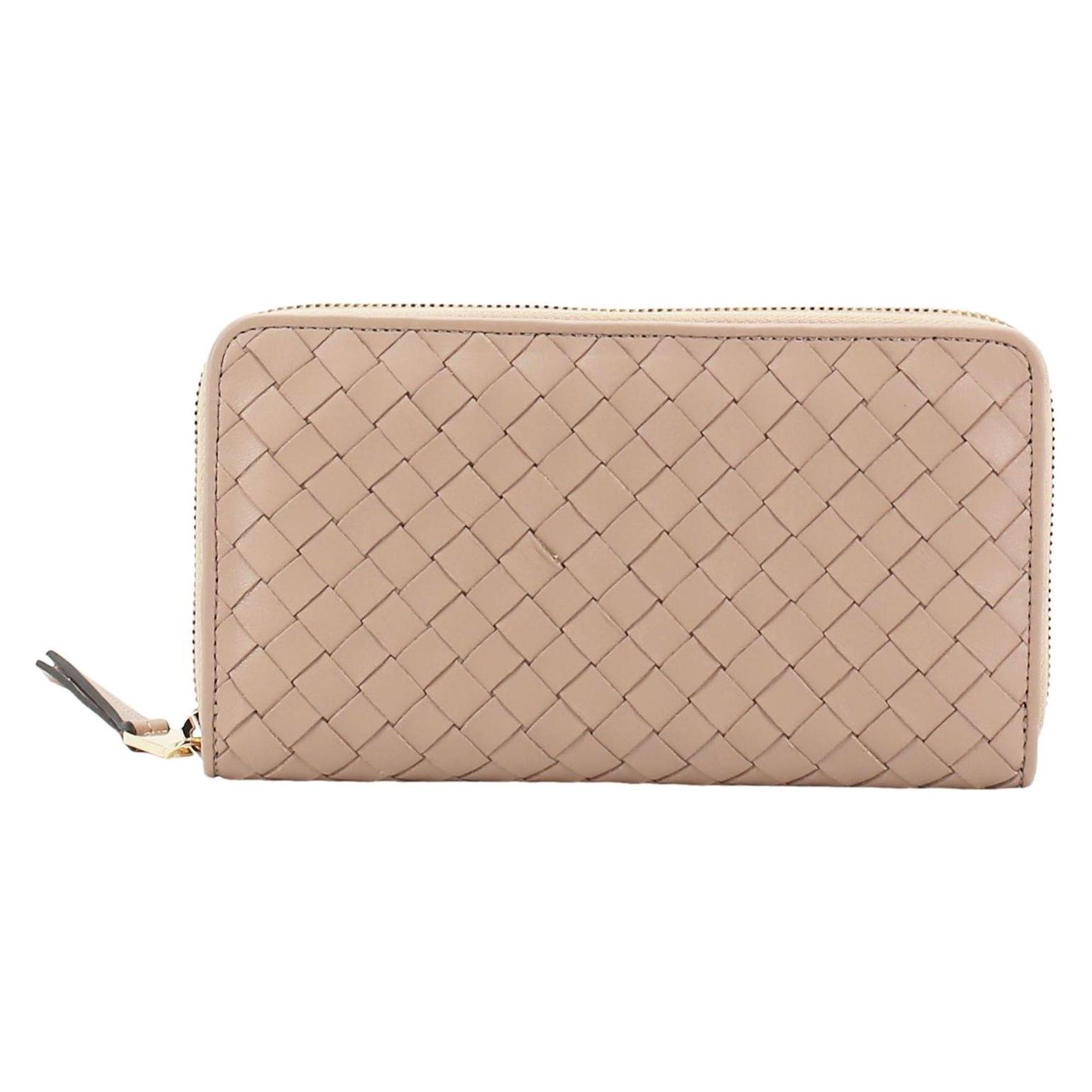 Abro, Damen, Portemonnaie, Leather Piuma Weaving Wallet, Beige