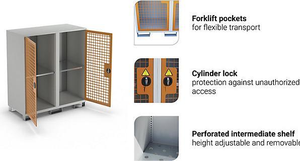 Image du produit eurokraft basic Armoire pour bouteilles de gaz, 2 portes, h x l x p 1550 x 1360 x 680 mm. (136 cm, 155 cm)