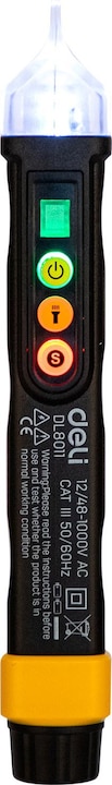 Immagine prodotto Deli Tools Tester di tensione senza contatto EDL8011, 12/48-1000V AC (nero) (CAT III 1000V)