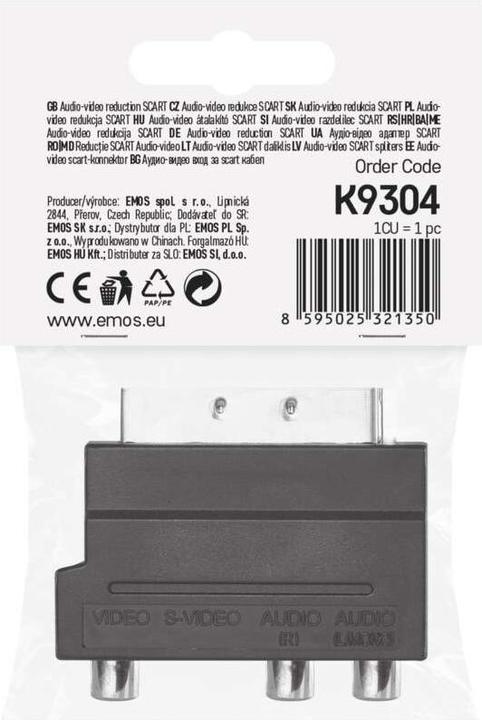Image du produit Emos Réduction Péritel vers 3x CINCH + adaptateur SVHS (Câble d'antenne)